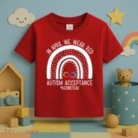 In April We Wear Red Autism Acceptance Red Instead Rainbow Toddler T-Shirt thumb 3