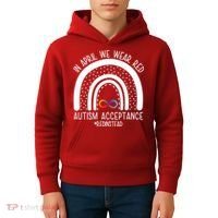 In April We Wear Red Autism Acceptance Red Instead Rainbow Kids Hoodie thumb 4