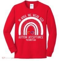 In April We Wear Red Autism Acceptance Red Instead Rainbow Kids Long Sleeve Shirt thumb 0