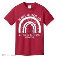In April We Wear Red Autism Acceptance Red Instead Rainbow Kids T-Shirt thumb 0