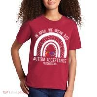 In April We Wear Red Autism Acceptance Red Instead Rainbow Kids T-Shirt thumb 2