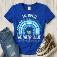 In April We Wear Blues Autism Awareness Month Women's T-Shirt thumb 3