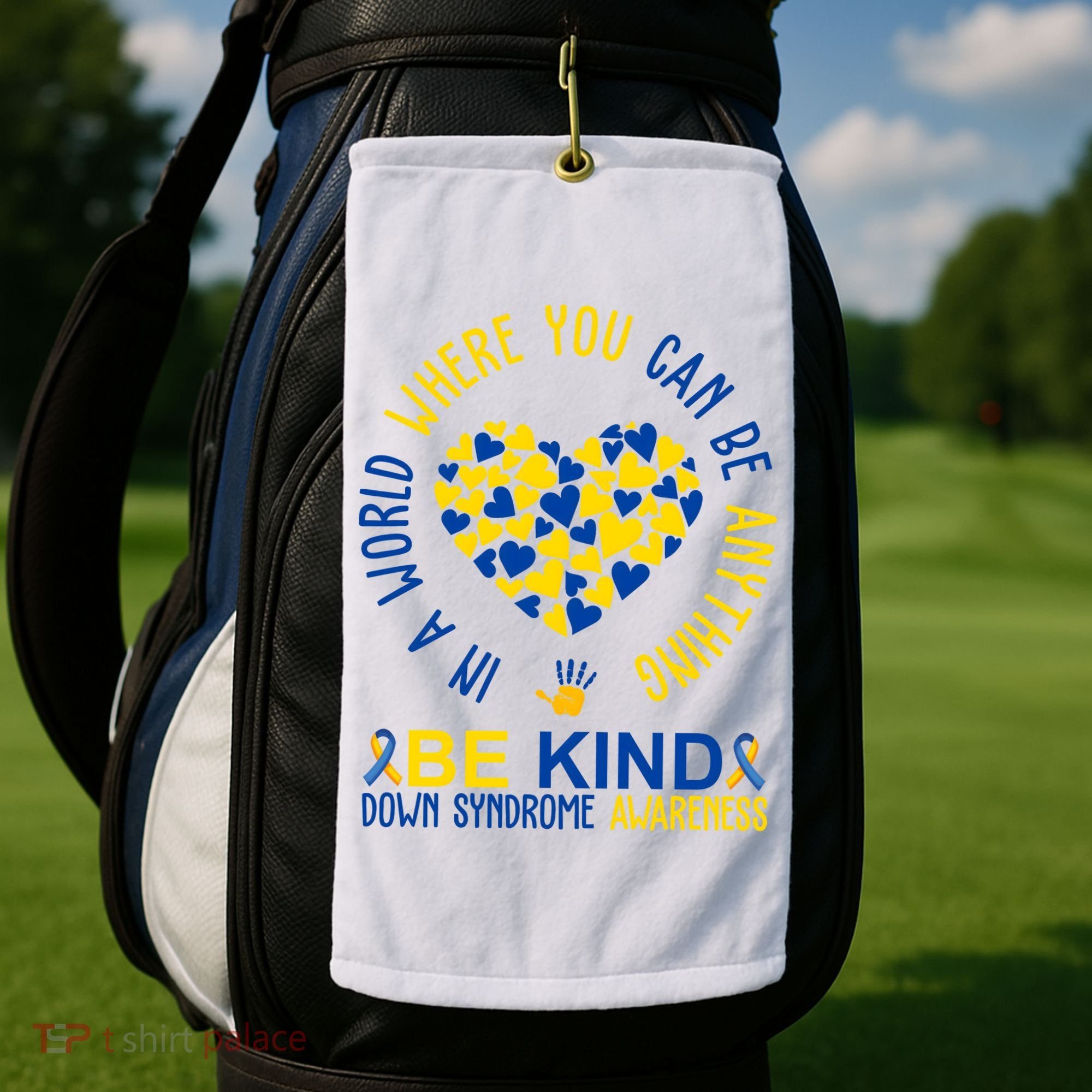 In A World Where You Can Be Anything Be Kind Down Syndrome Golf Towel