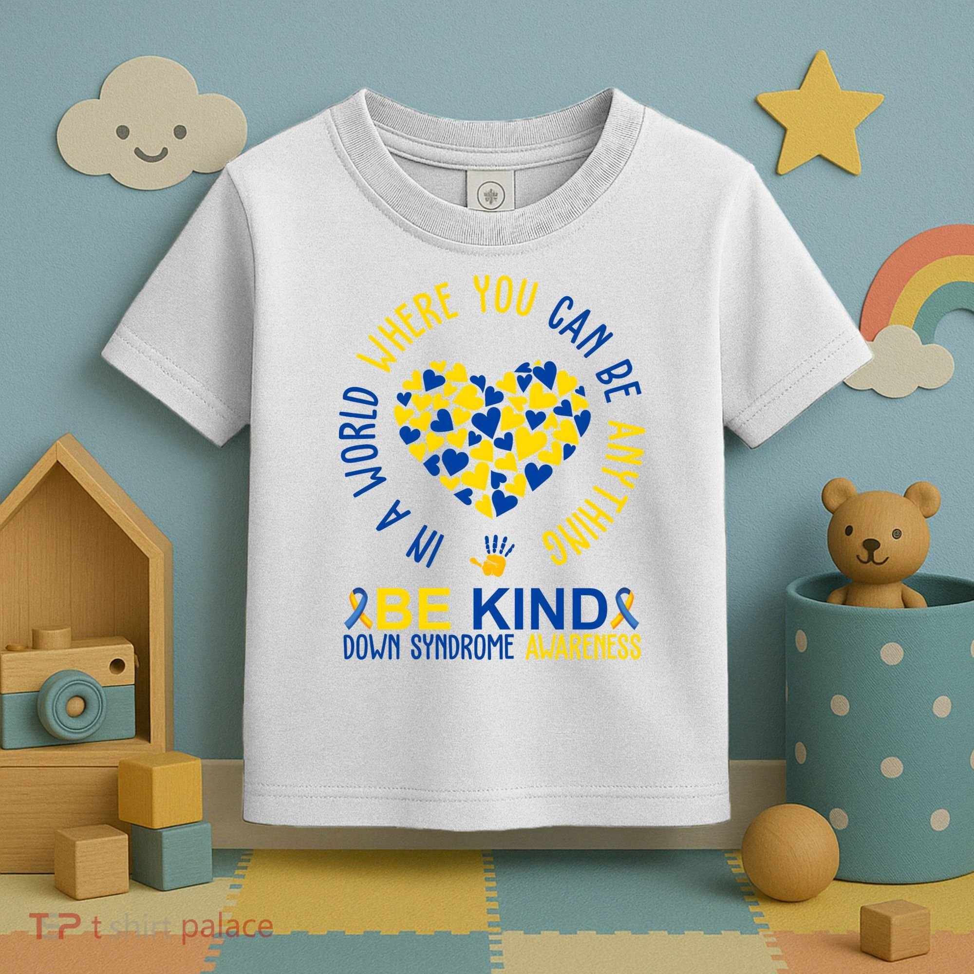 In A World Where You Can Be Anything Be Kind Down Syndrome Toddler T-Shirt