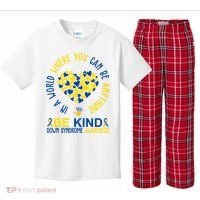 In A World Where You Can Be Anything Be Kind Down Syndrome Kids Plaid Pajama Set thumb 0