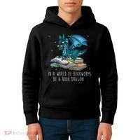 In A World Full Of Bookworms Be A Book Dragon Kids Hoodie thumb 4