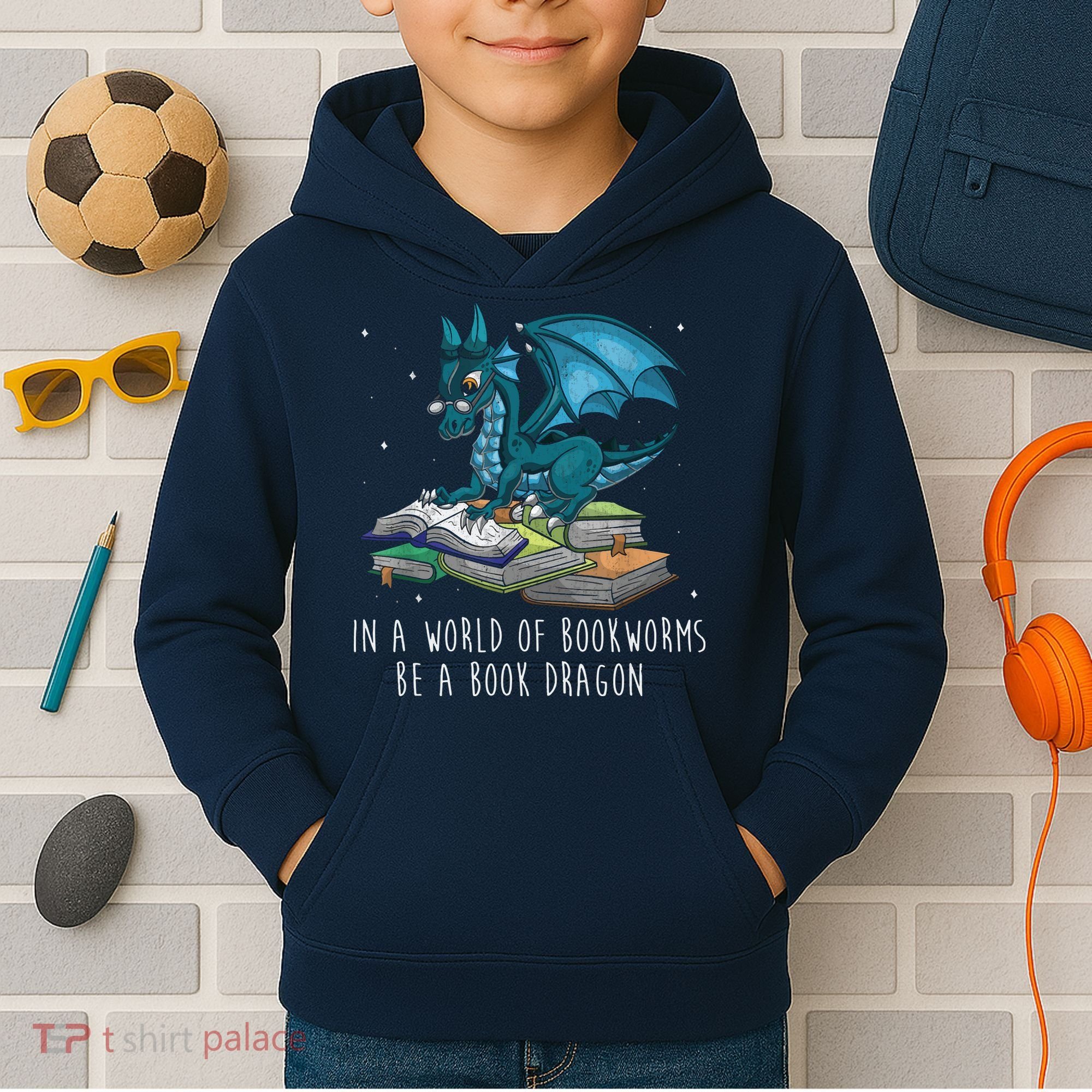 In A World Full Of Bookworms Be A Book Dragon Kids Hoodie
