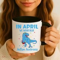 In April We Wear Blue Autism Awareness  Coffee Mug thumb 3