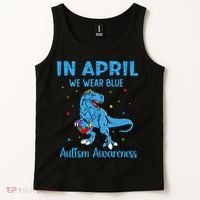 In April We Wear Blue Autism Awareness  Tank Top thumb 2