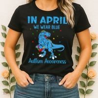 In April We Wear Blue Autism Awareness  Women's T-Shirt thumb 2