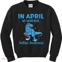 In April We Wear Blue Autism Awareness  Kids Sweatshirt thumb 0