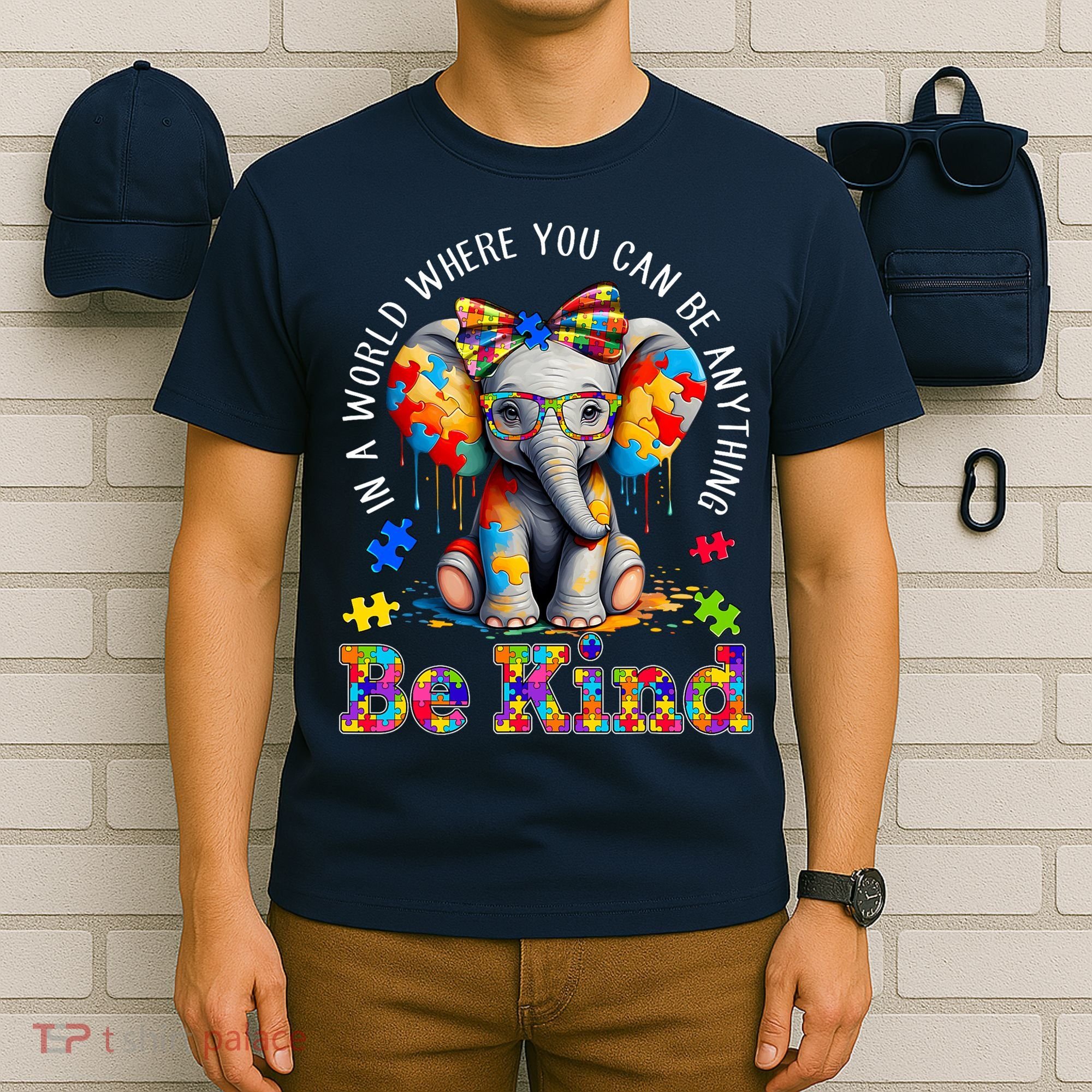 In A World Where You Can Be Anything Be Kind Autism Elephant T-Shirt