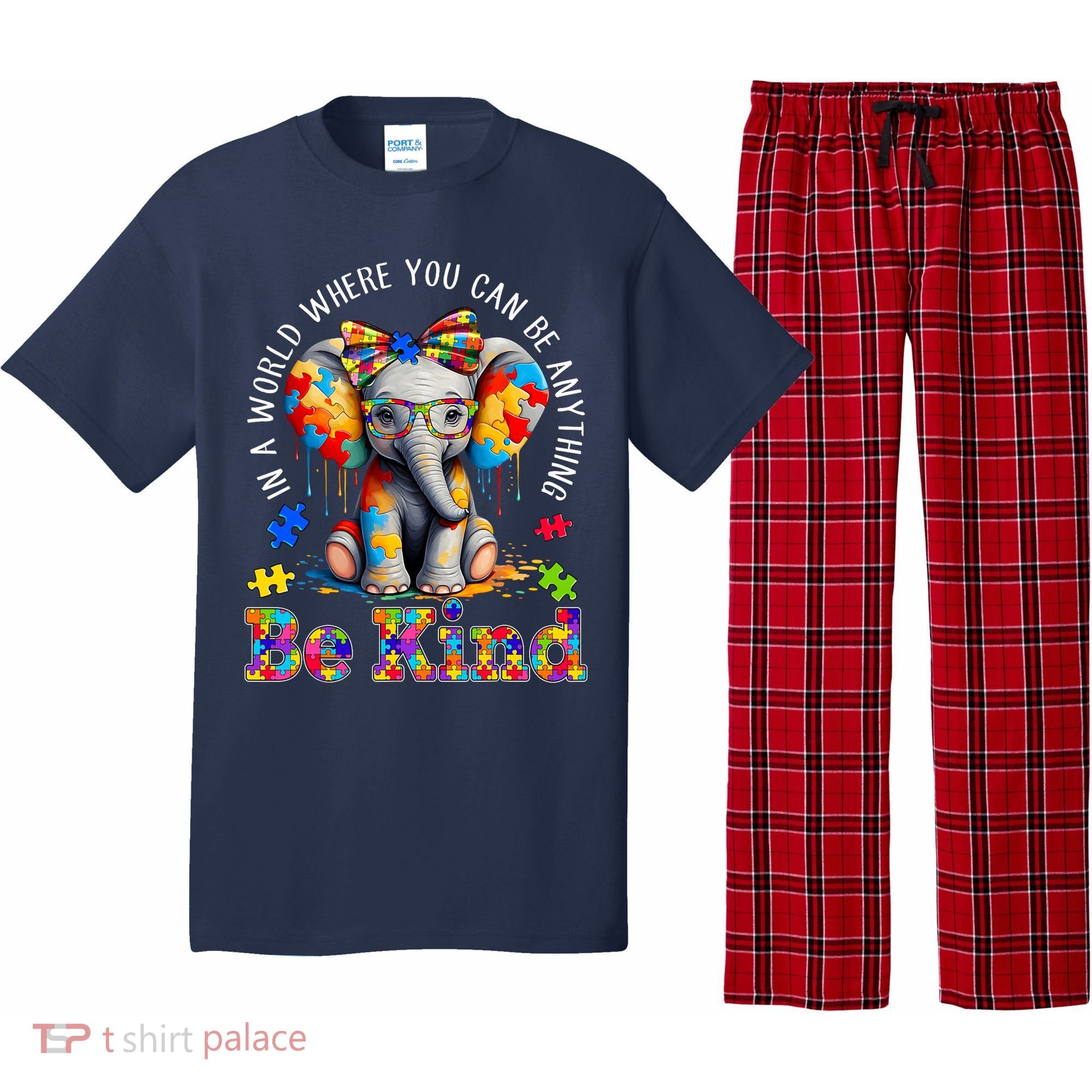 In A World Where You Can Be Anything Be Kind Autism Elephant Pajama Set