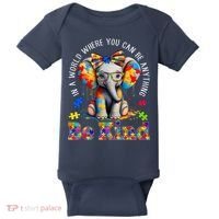 In A World Where You Can Be Anything Be Kind Autism Elephant Baby Bodysuit thumb 0
