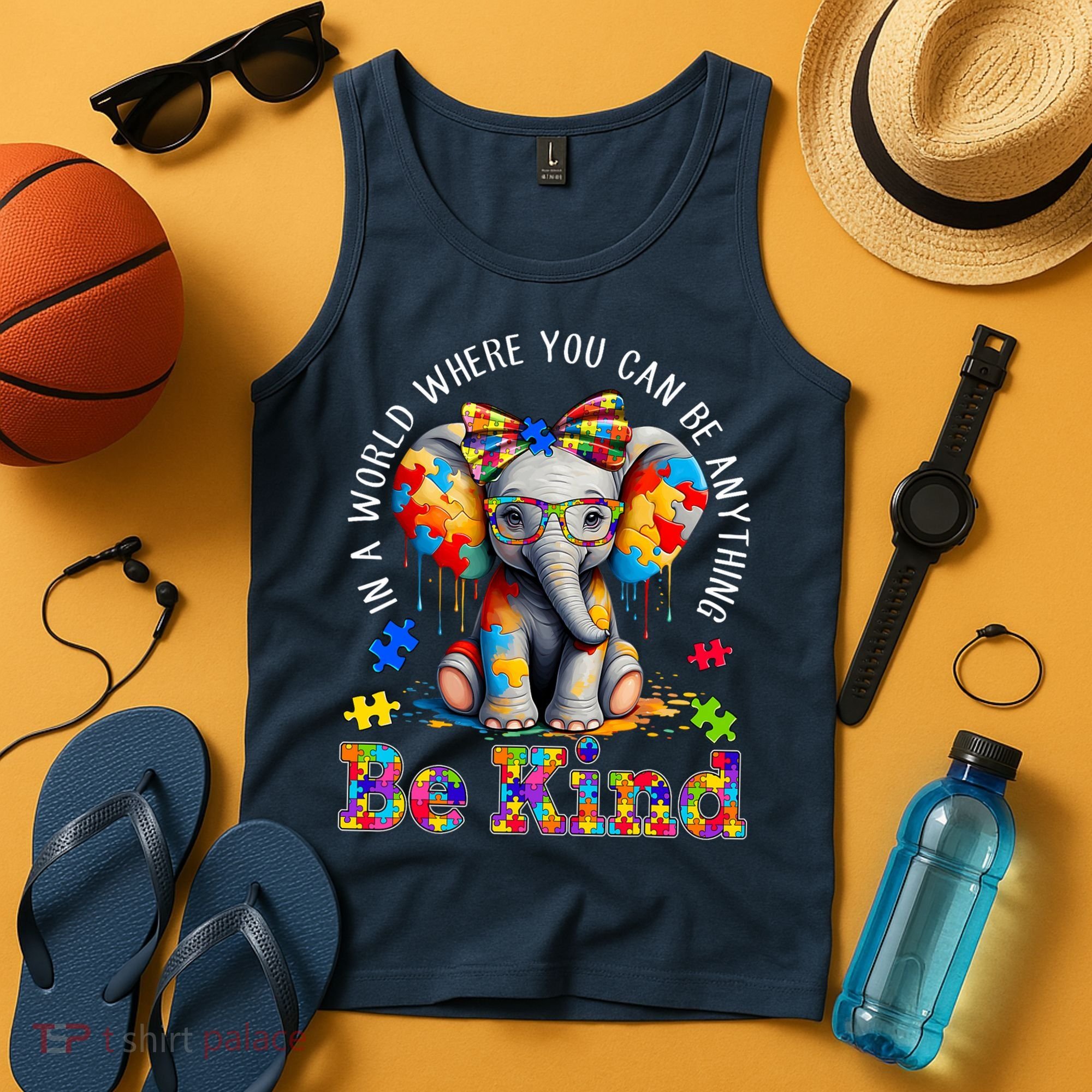 In A World Where You Can Be Anything Be Kind Autism Elephant Tank Top