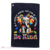 In A World Where You Can Be Anything Be Kind Autism Elephant Golf Towel thumb 0