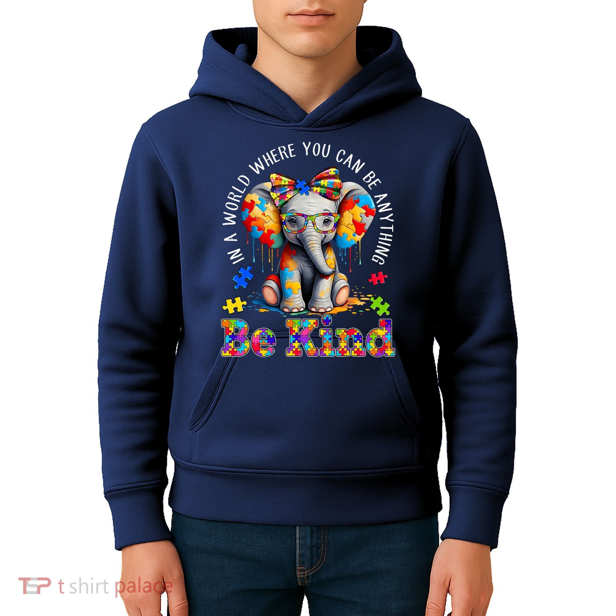In A World Where You Can Be Anything Be Kind Autism Elephant Kids Hoodie