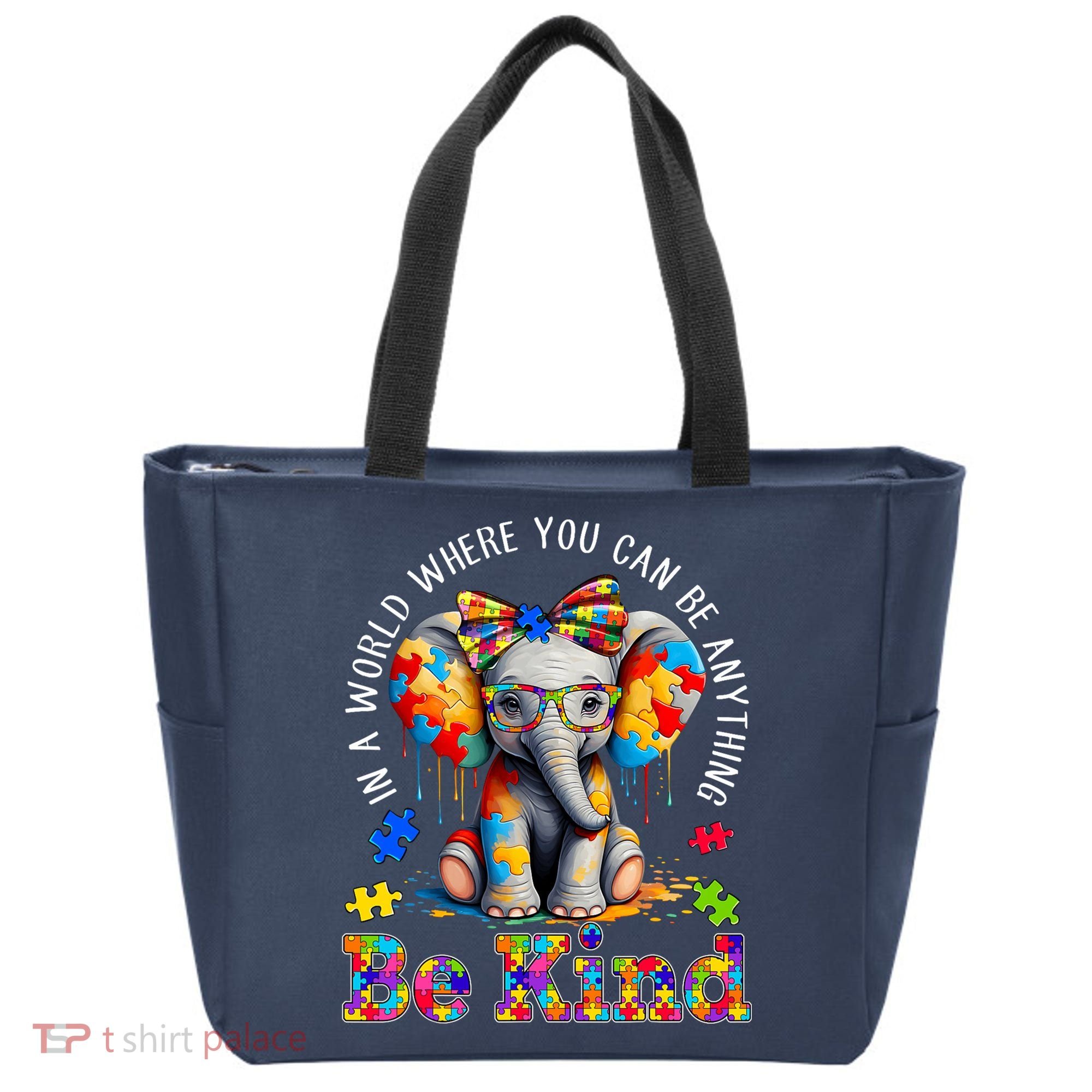 In A World Where You Can Be Anything Be Kind Autism Elephant Tote Bag