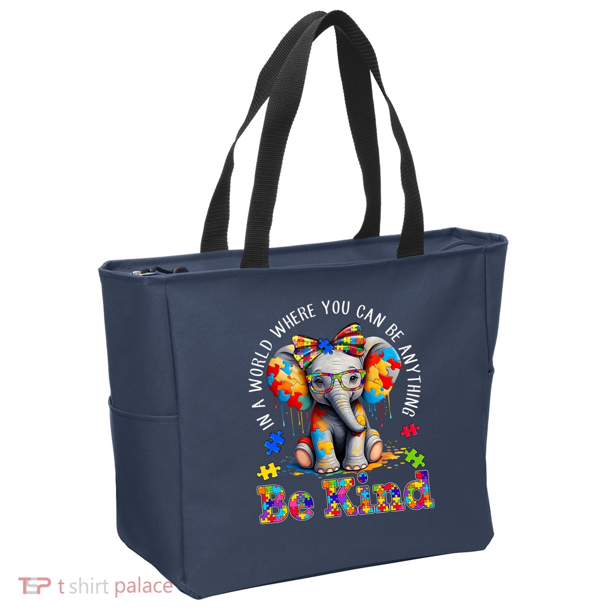 In A World Where You Can Be Anything Be Kind Autism Elephant Tote Bag