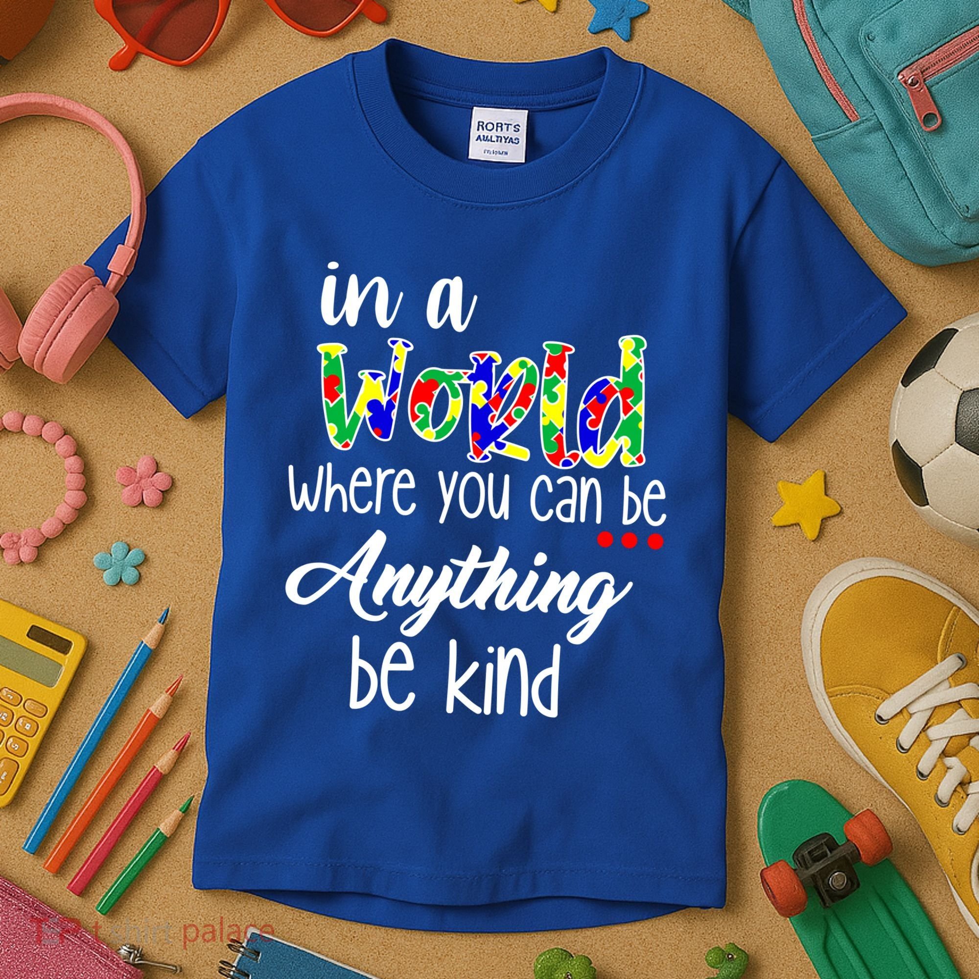 In A World Where You Can Be Anything Be Kind Autism Awareness Kids T-Shirt