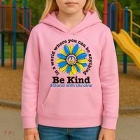 In A World Where You Can Be Anything Be Kind # Stand With Ukraine Kids Hoodie thumb 3
