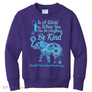 In A World Where You Can Be Anything Be Kind Elephant Kids Sweatshirt