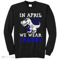 In April We Wear Blue T rex Dinosaur Child Abuse Prevention Sweatshirt thumb 0