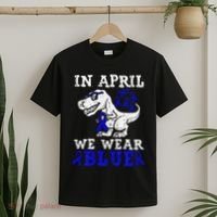 In April We Wear Blue T rex Dinosaur Child Abuse Prevention T-Shirt thumb 2