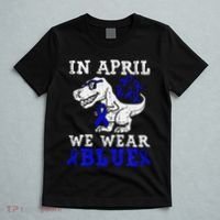 In April We Wear Blue T rex Dinosaur Child Abuse Prevention T-Shirt thumb 5
