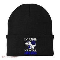 In April We Wear Blue T rex Dinosaur Child Abuse Prevention Beanie thumb 0