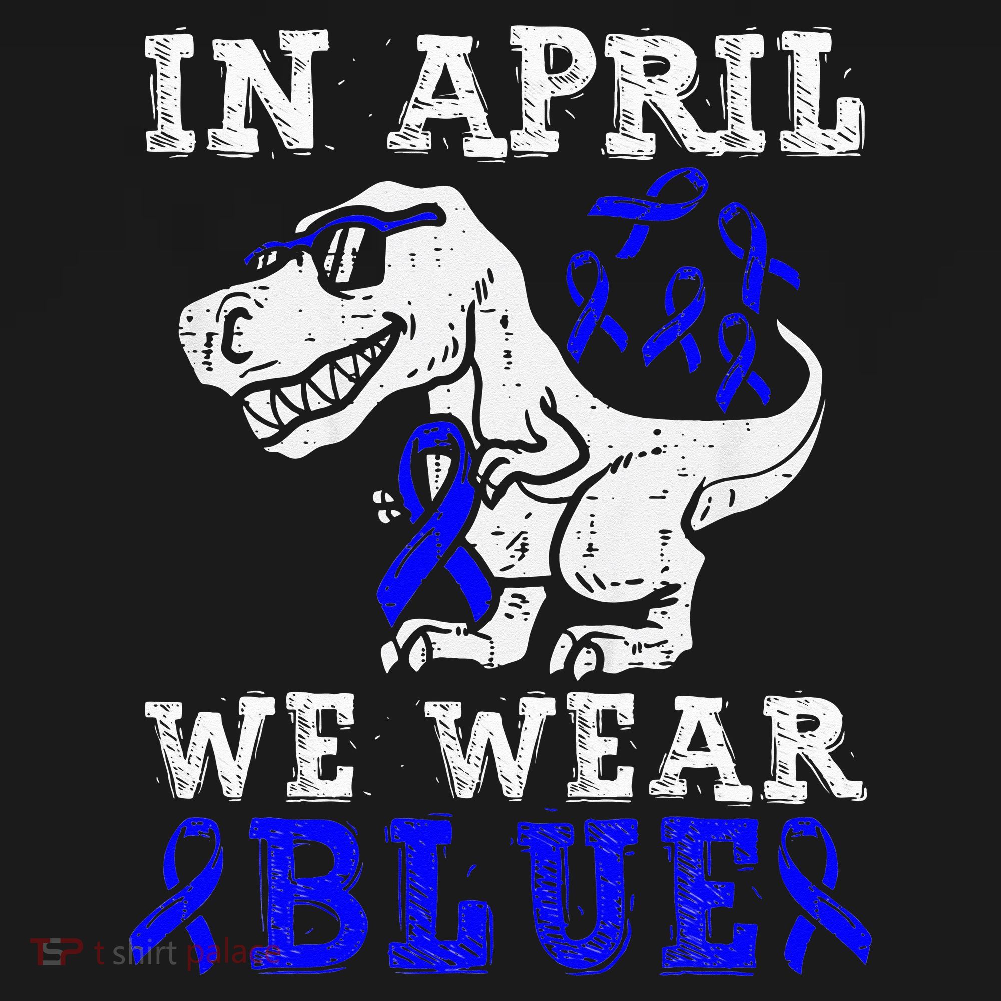 In April We Wear Blue T rex Dinosaur Child Abuse Prevention Women's Hoodie