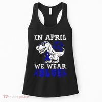 In April We Wear Blue T rex Dinosaur Child Abuse Prevention Women's Tank Top thumb 0