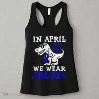 In April We Wear Blue T rex Dinosaur Child Abuse Prevention Women's Tank Top thumb 3