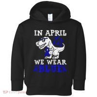 In April We Wear Blue T rex Dinosaur Child Abuse Prevention Toddler Hoodie thumb 0