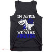 In April We Wear Blue T rex Dinosaur Child Abuse Prevention Tank Top thumb 0
