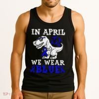 In April We Wear Blue T rex Dinosaur Child Abuse Prevention Tank Top thumb 3