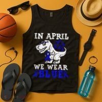 In April We Wear Blue T rex Dinosaur Child Abuse Prevention Tank Top thumb 4
