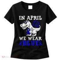 In April We Wear Blue T rex Dinosaur Child Abuse Prevention Women's T-Shirt thumb 0