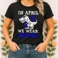 In April We Wear Blue T rex Dinosaur Child Abuse Prevention Women's T-Shirt thumb 2