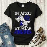 In April We Wear Blue T rex Dinosaur Child Abuse Prevention Women's T-Shirt thumb 3