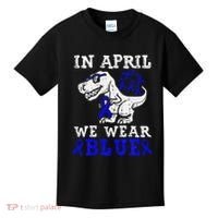 In April We Wear Blue T rex Dinosaur Child Abuse Prevention Kids T-Shirt thumb 0