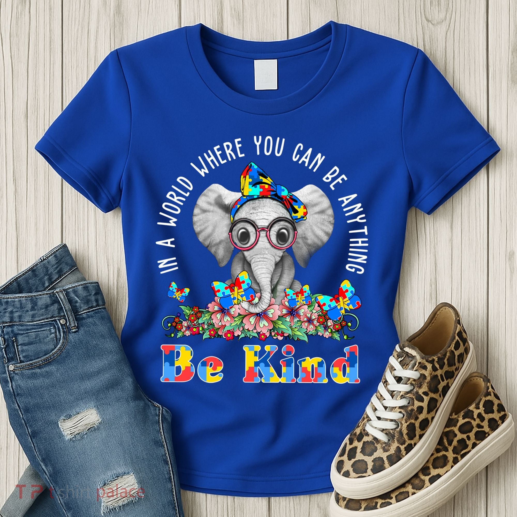 In A World Where You Can Be Anything Be Kind Autism Elephant Women's T-Shirt