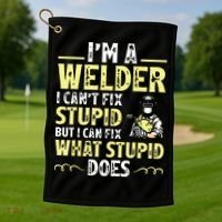 I'm A Welder I Can't Fix Stupid Funny Welding Tee Golf Towel thumb 1