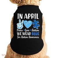 In April We Wear Blue Peace Love Autism Awareness Doggie Tank thumb 0