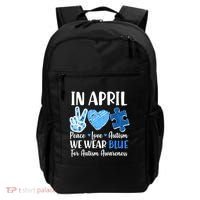 In April We Wear Blue Peace Love Autism Awareness Backpack thumb 0