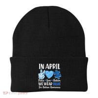 In April We Wear Blue Peace Love Autism Awareness Beanie thumb 0