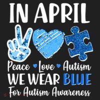In April We Wear Blue Peace Love Autism Awareness Beanie thumb 2