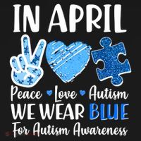 In April We Wear Blue Peace Love Autism Awareness Women's Hoodie thumb 2
