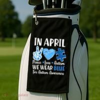 In April We Wear Blue Peace Love Autism Awareness Golf Towel thumb 2