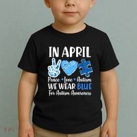 In April We Wear Blue Peace Love Autism Awareness Toddler T-Shirt thumb 2